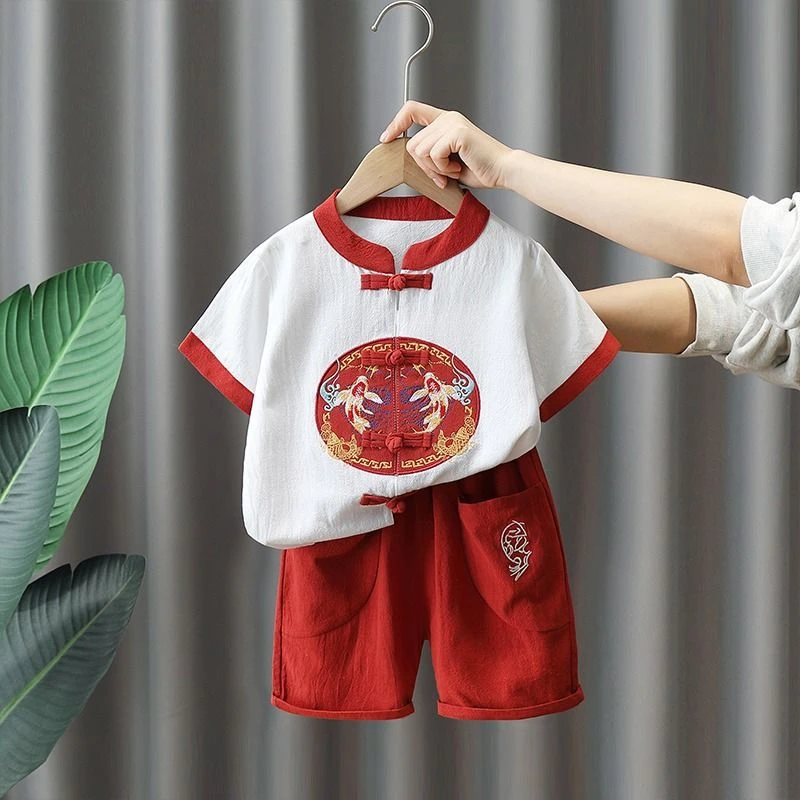 时尚新国风男童套装男童汉服夏季薄款中国风夏装儿童古装唐装男宝