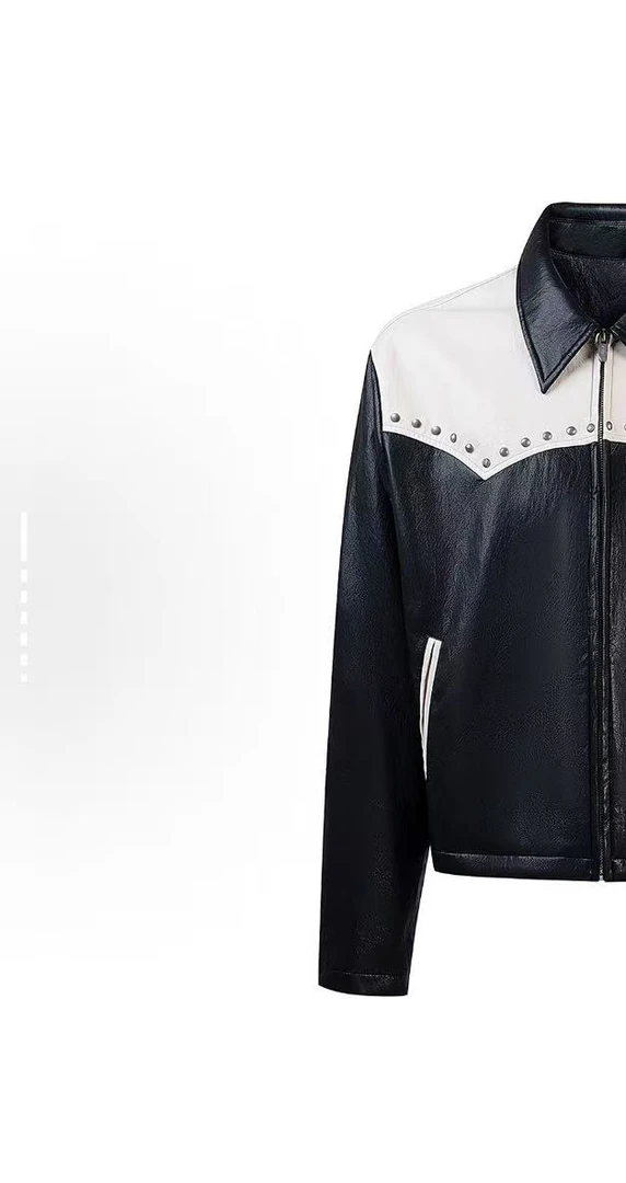 黑白撞色GOODBRAND GOOD珍珠轻奢时尚高级感皮外套 男女同款