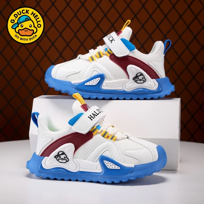 小黄鸭男童皮面防水休闲运动鞋2025春秋新款中大童女童百搭跑步鞋