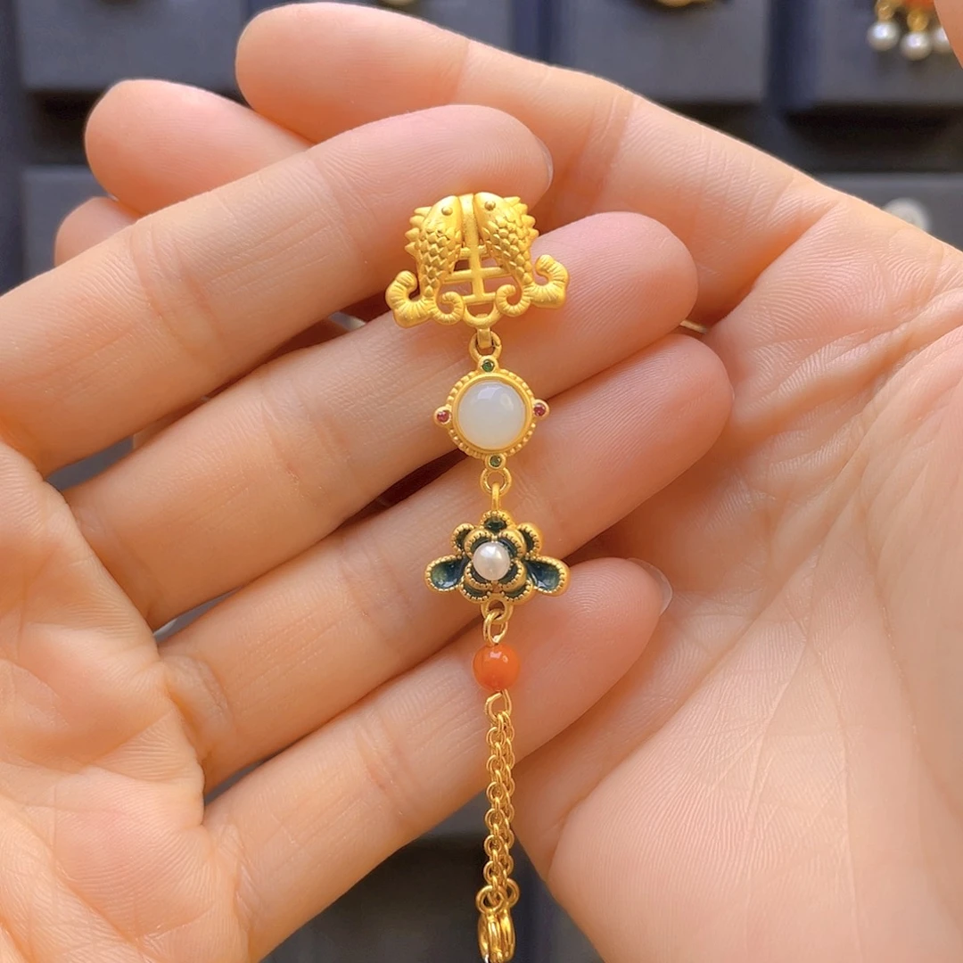 和田玉颈饰银S925镀金镶嵌