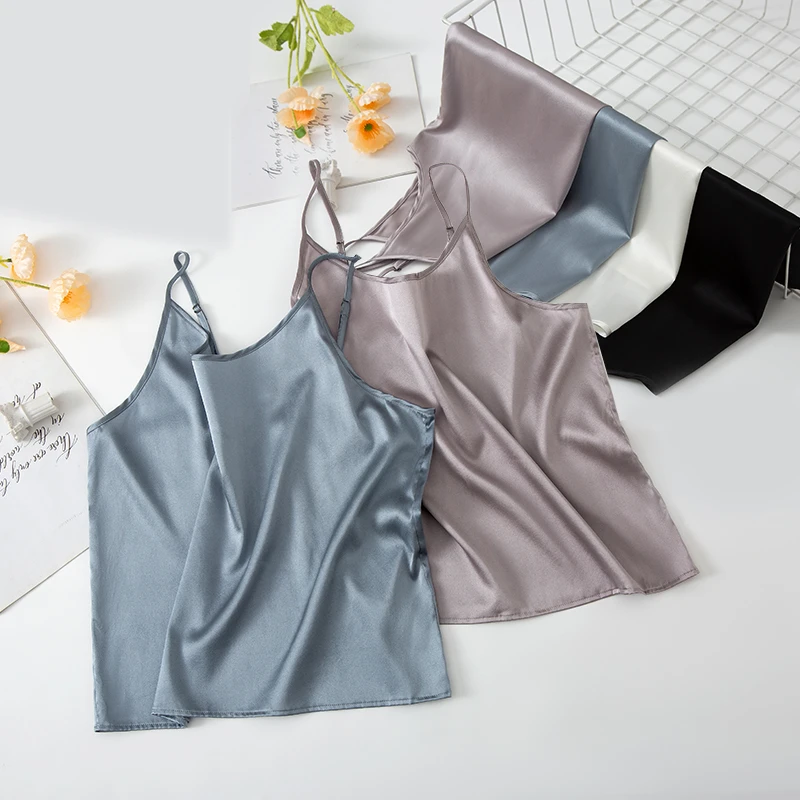 悦晓YERSHO 2435吊带弹力缎真丝舒适新款桑蚕丝夏季女真丝吊带