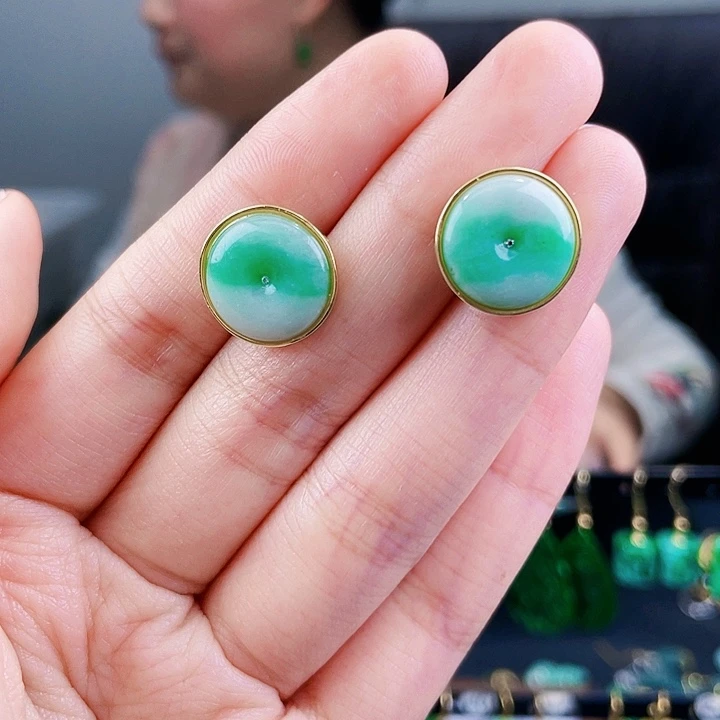 翡翠耳饰银S925镶嵌饰品