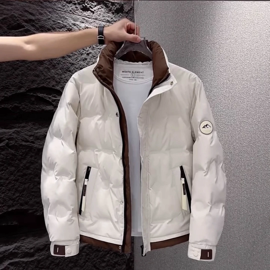 莱蒙璀高端立领拼色羽绒服男士时尚韩版宽松百搭白鸭绒外套保暖