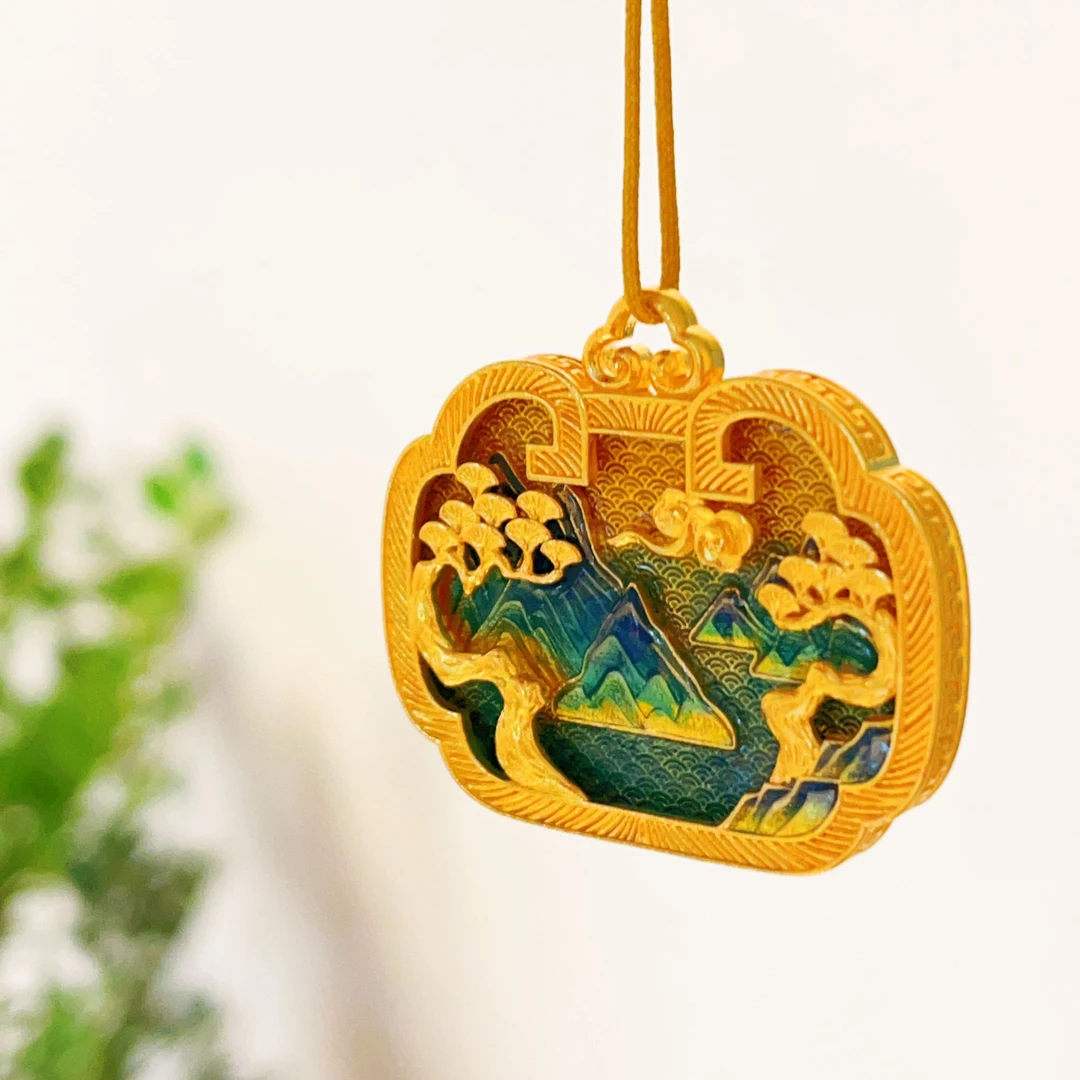 吊坠足银珐琅 锦绣山河祥云如意锁