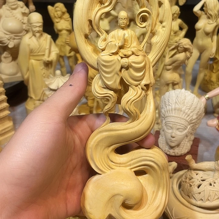 黄杨木悟道小佛摆件