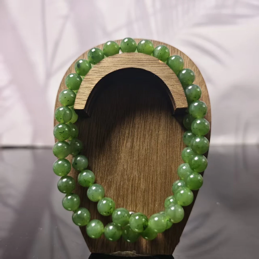 Q和田玉碧玉圆珠项链（卡8）3325