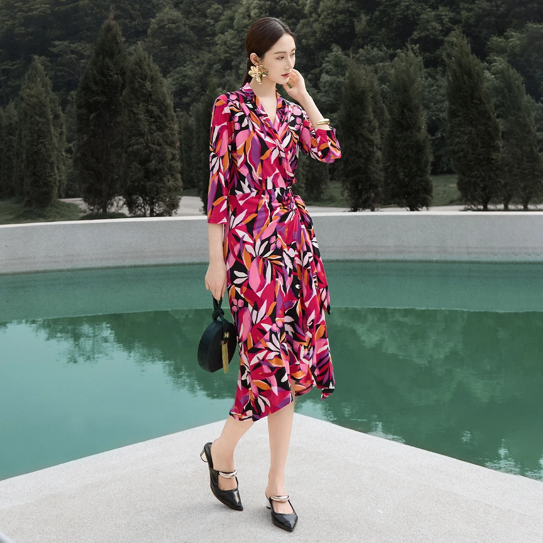 VHS597春上新[欧若风]碎花显瘦气质妈妈裙连衣裙