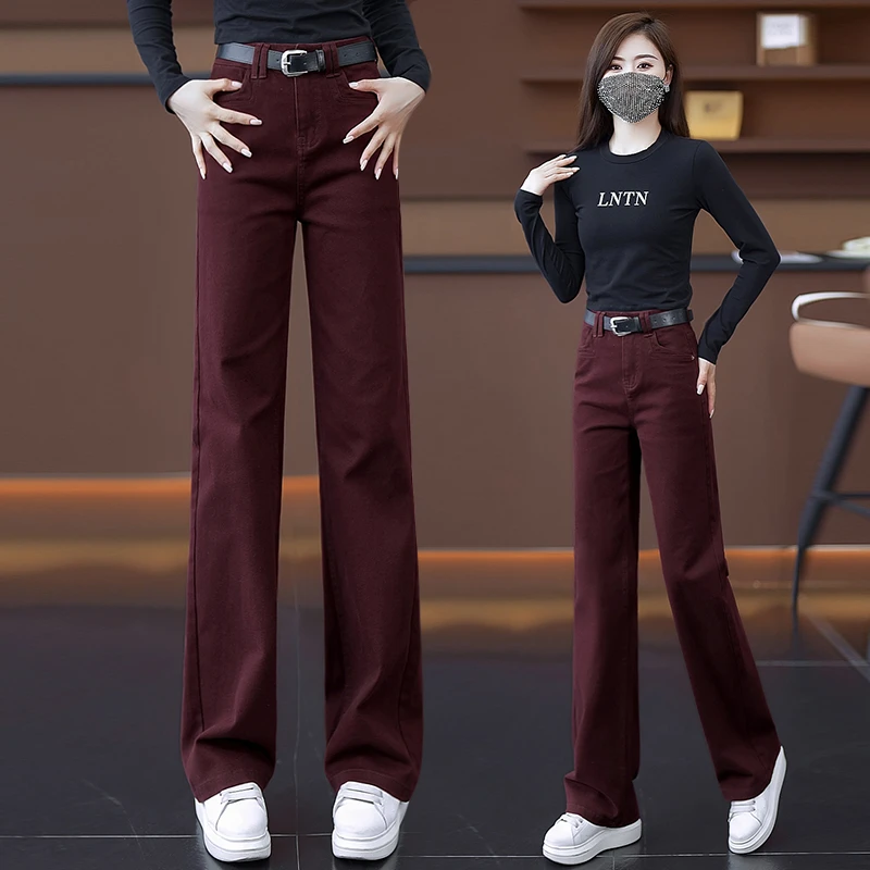 安哥拉红直筒牛仔裤女2025新款潮流高腰窄版春秋宽松显瘦阔腿裤子