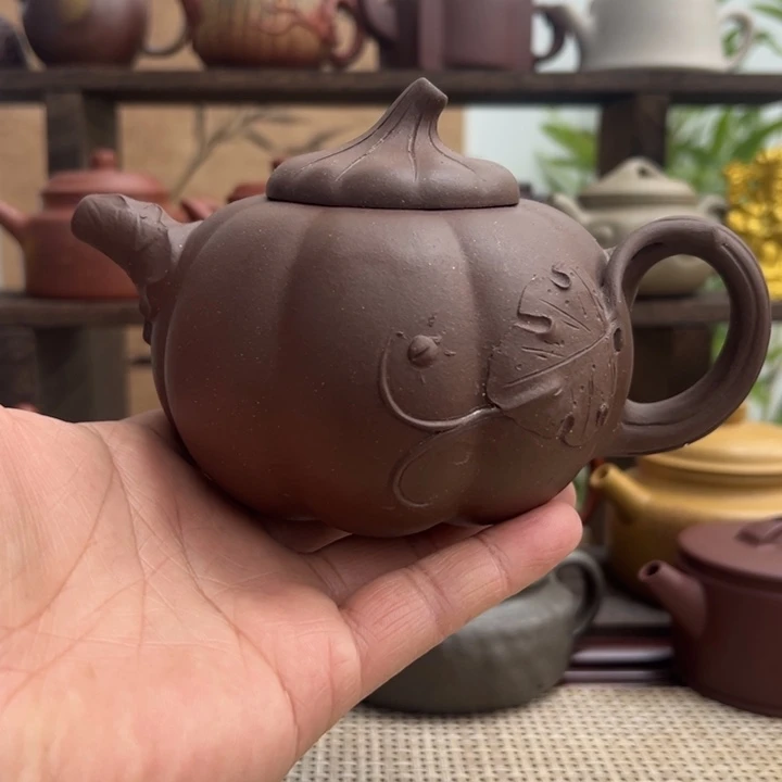 茶壶紫砂宜兴原矿紫砂南瓜半手400CC
