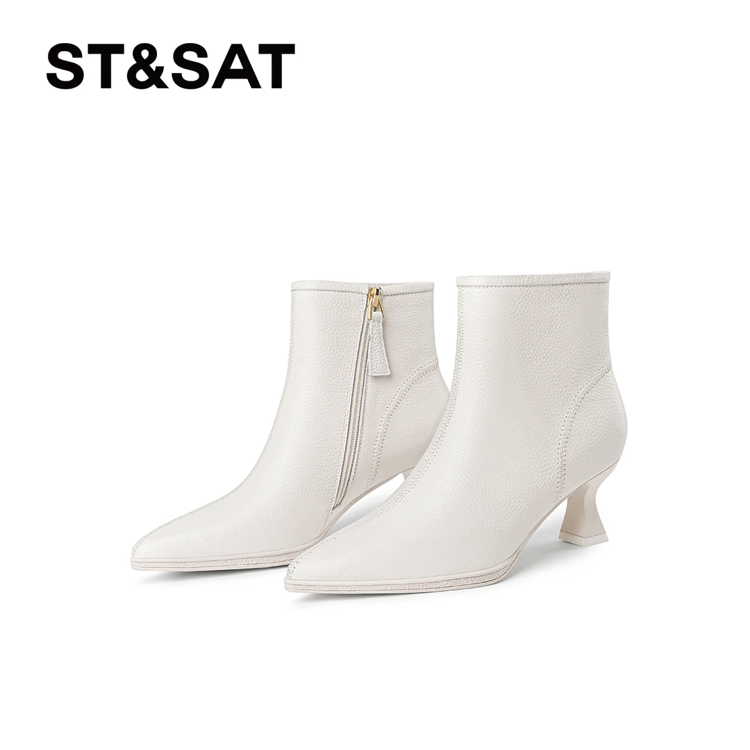 St&Sat/星期六气质时尚瘦瘦靴秋冬高跟短靴百搭女靴尖头时装靴
