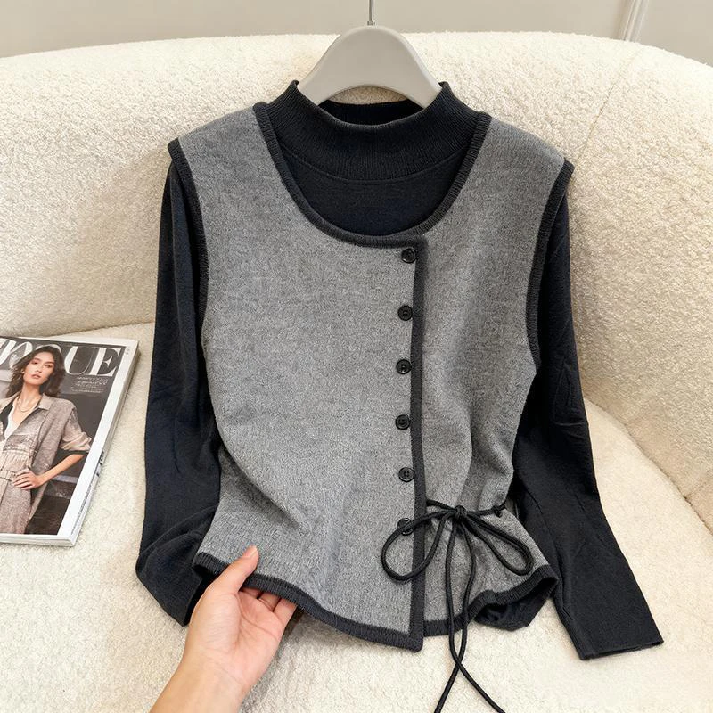 今年秋季爆款时尚气质网红高档洋气小衫女可外穿精致打底马甲套装