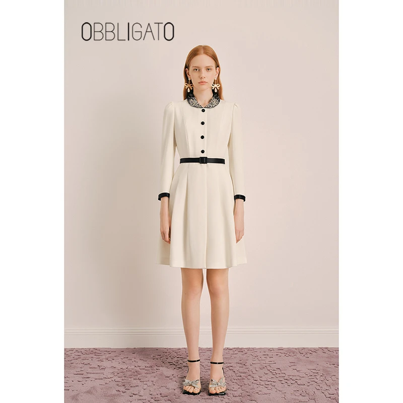 OBBLIGATO奥丽嘉朵春季1C64305150重工钉钻彼得潘领时尚连衣裙