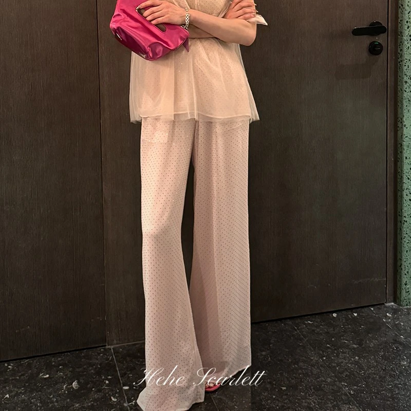 【5月第三期】你的呵呵 满天星烫钻轻盈透气呼吸感垂坠直筒薄款长裤