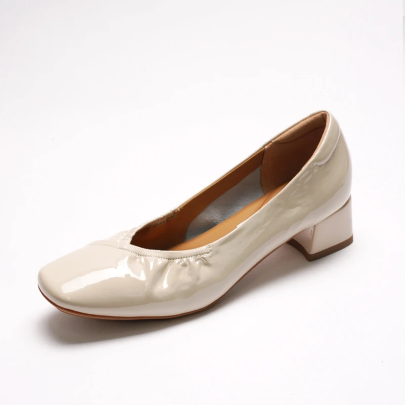 方头漆皮浅口粗跟低跟一脚蹬单鞋皮鞋百搭时尚乐福鞋221