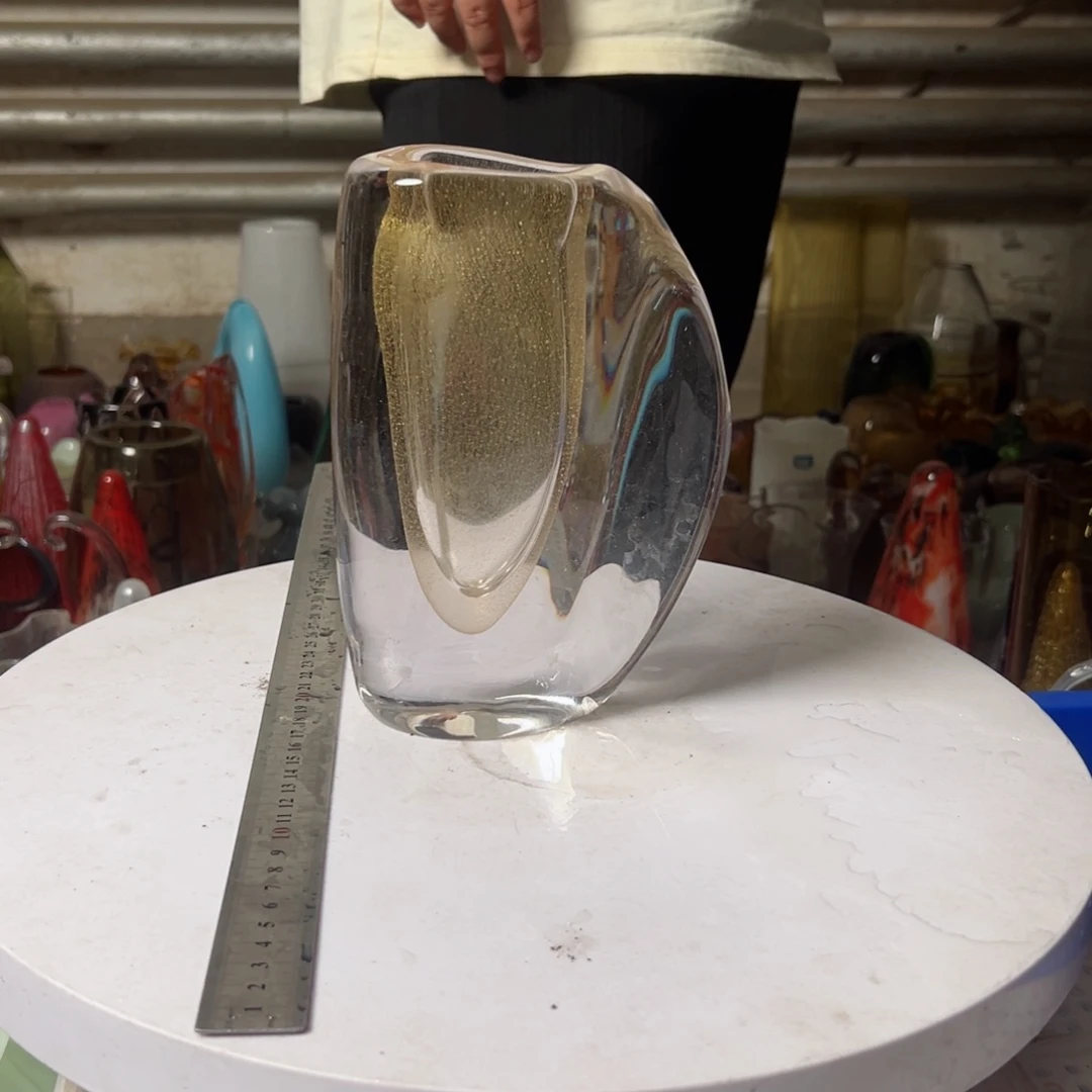 金色琉璃花器摆件高度21微瑕