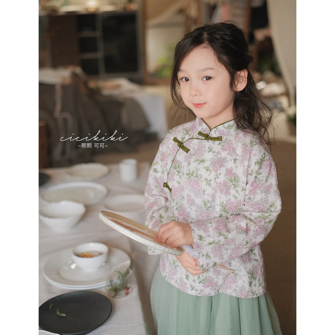 现【雨荷】2024春夏儿童长袖碎花中式女童新款汉服熙熙可可SY2421