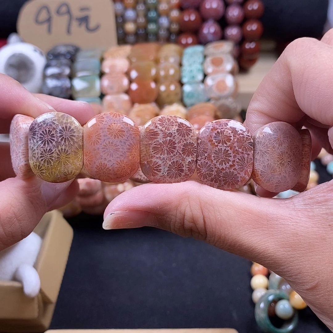 硅化珊瑚（珊瑚玉）未镶嵌手牌 双十一大破价彩满花 14