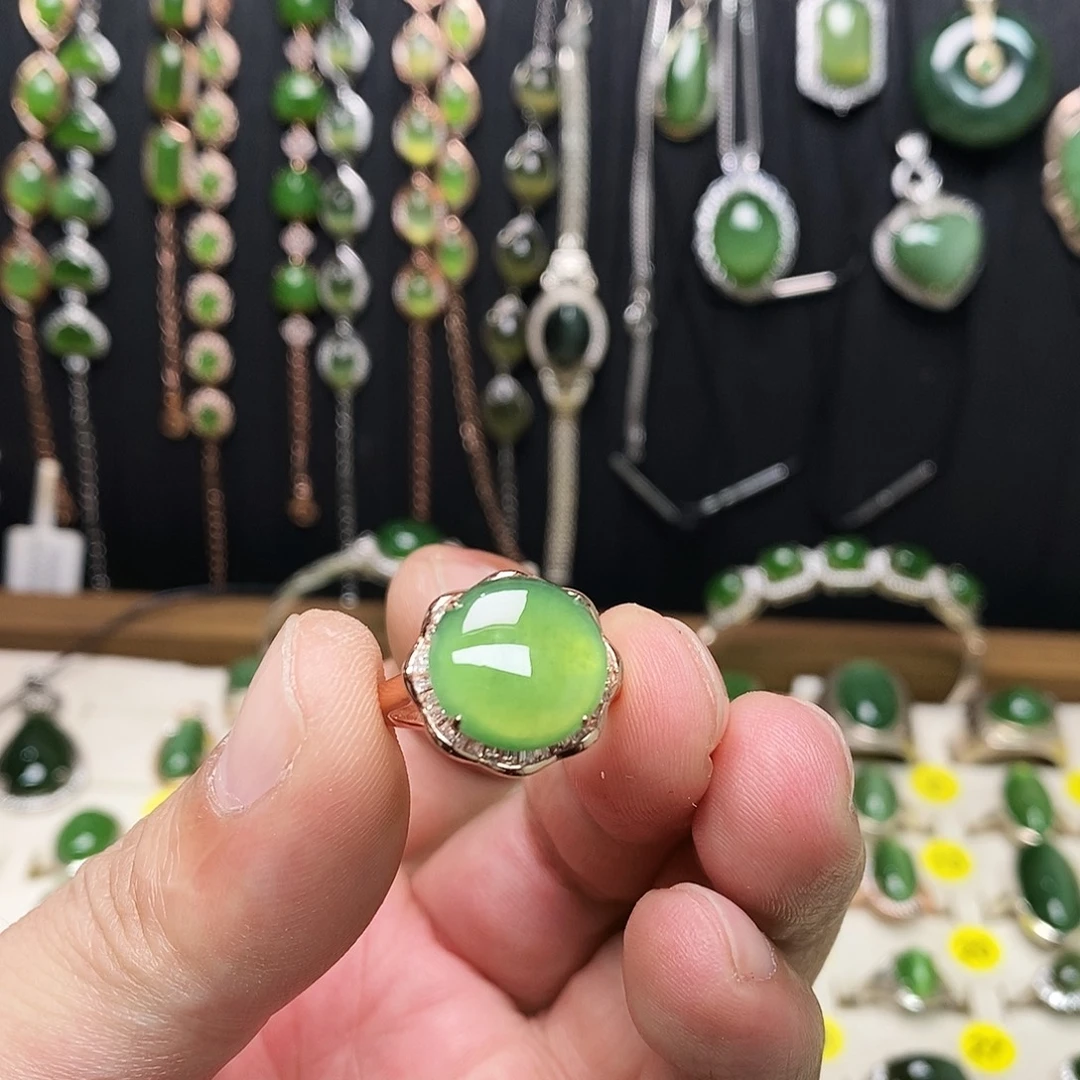 和田玉（碧玉）银S925镶嵌戒指