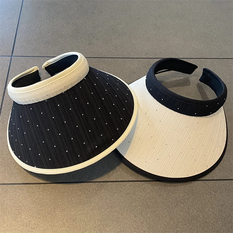 新款防晒女夏季闪亮水钻空顶遮阳帽百搭优雅出游发箍帽防紫外线帽