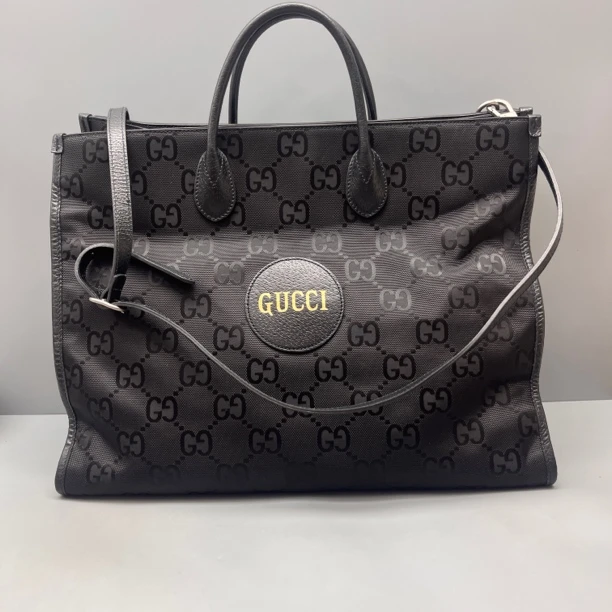 95新 GUCCI/古驰 黑色老花帆布拼皮托特包 尺寸43*33 SV18708