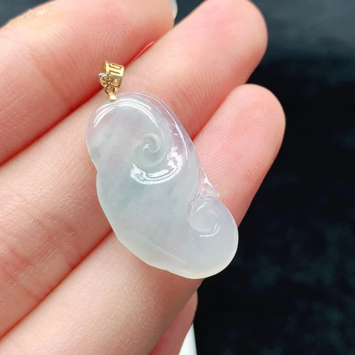 翡翠18K金镶嵌挂件天然翡翠七天鉴赏