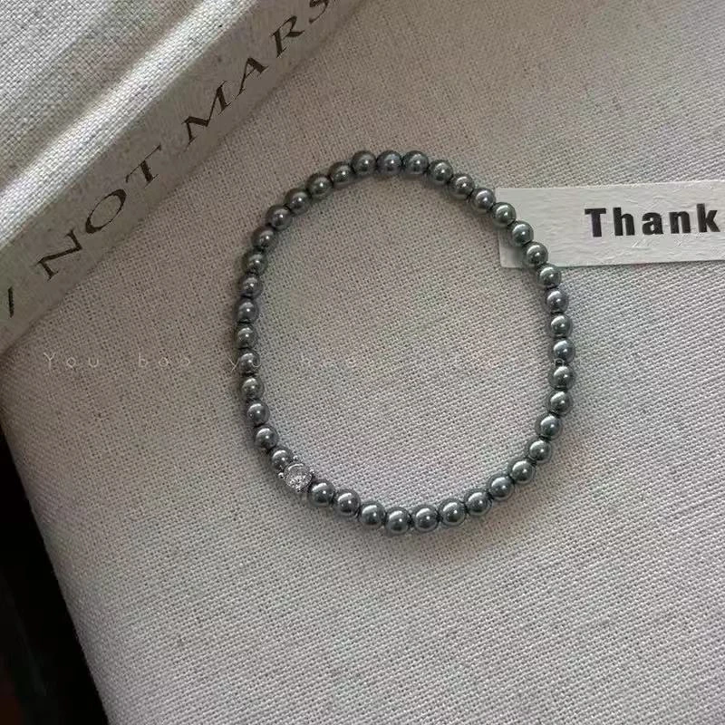 铜合金仿珍珠手链 灰色施家珠手链简约【C16】