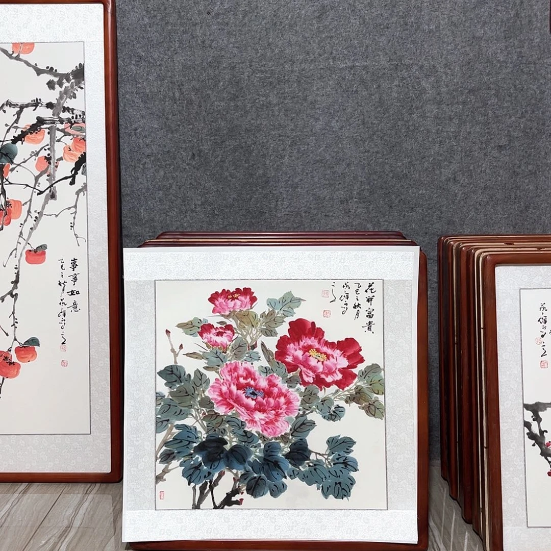 国画书画作品带框63×63