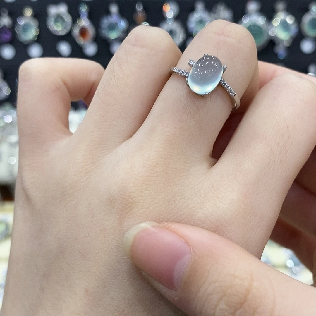 蛇纹石玉银S925镶嵌戒指