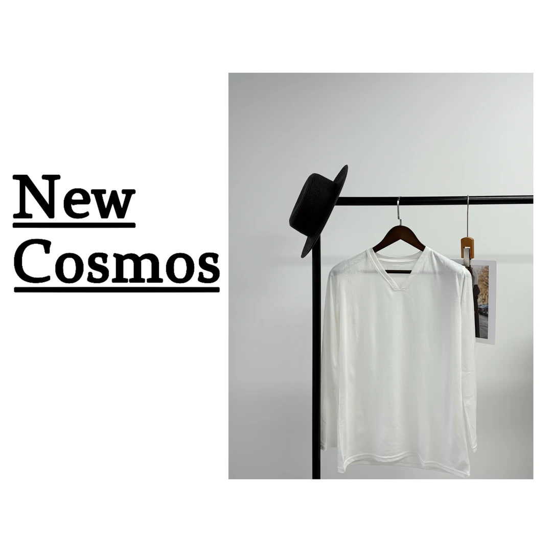 【NEW COSMOS】宽松型常规长袖常规款V领透气简约上衣H0740