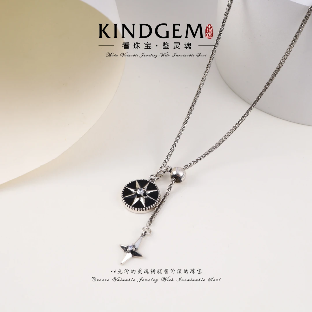 吊坠925银   KindGem 八星芒气质简约百搭项链（61cm）S-34906