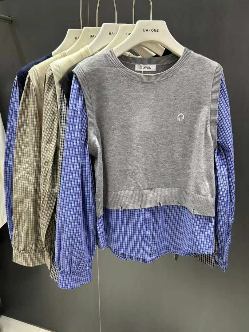 【 雨•美 推荐 】6228韩版时尚百搭假两件针织衬衣