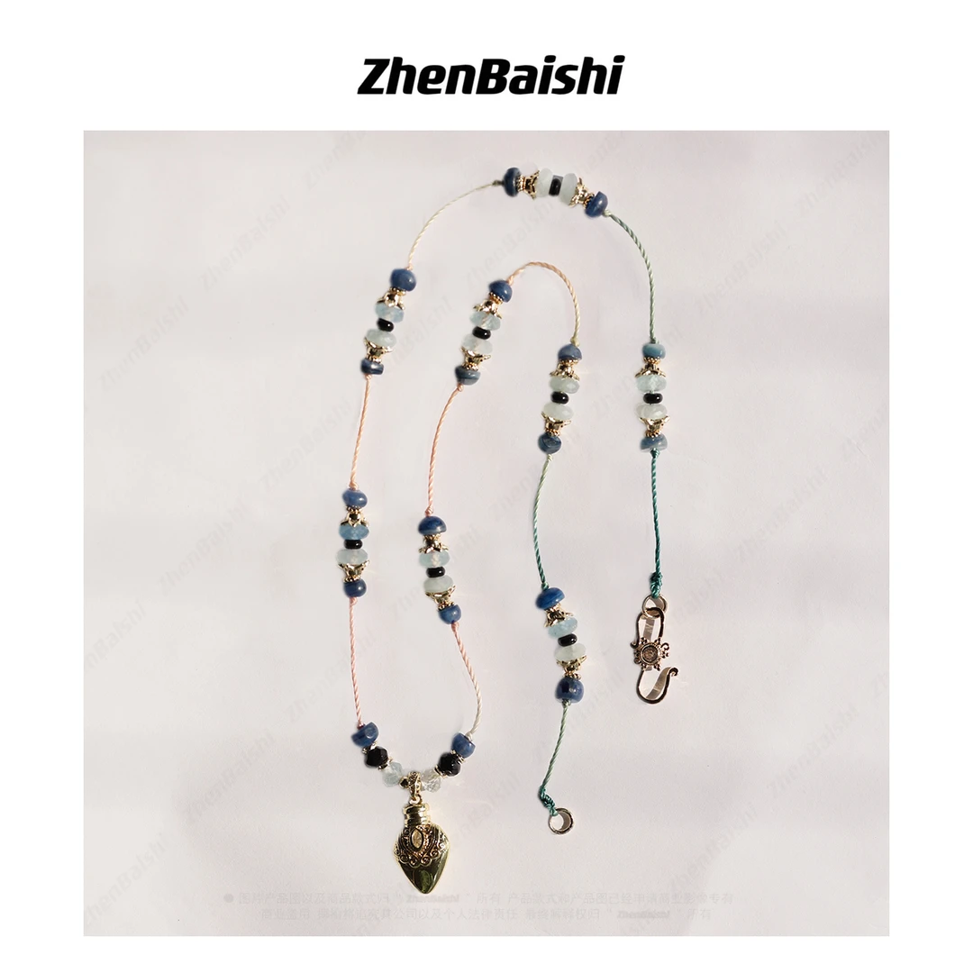 合金棉绳项链 蓝色系精致颈链【顺丰包邮】加延长链【20530】