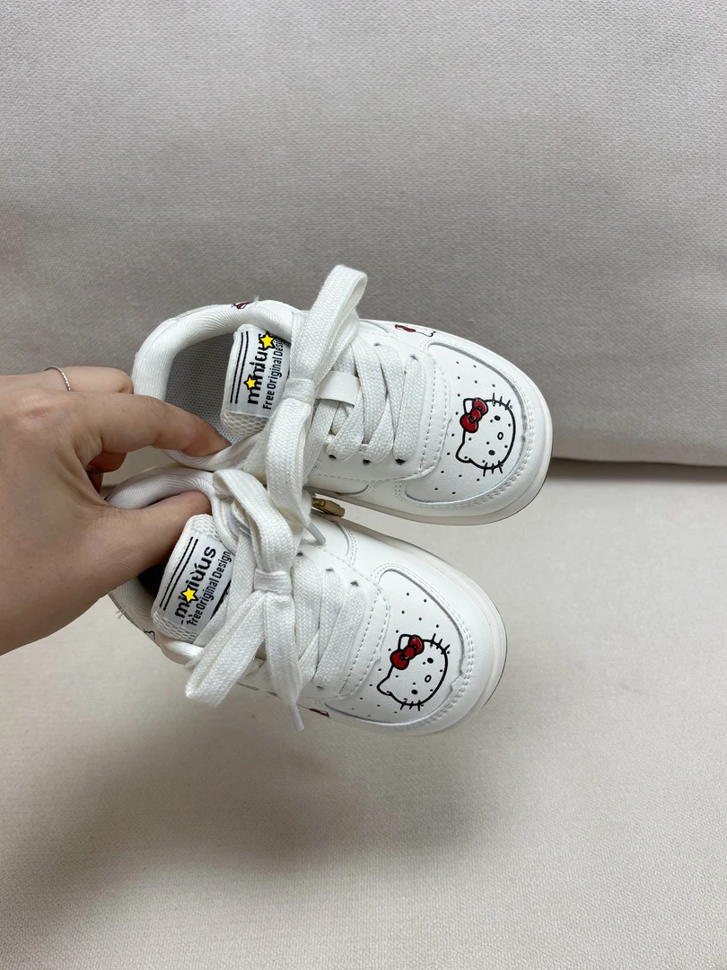 KMDLOLO 卡通KT动漫车缝线学步鞋女童小白鞋春秋魔术贴运动鞋时尚