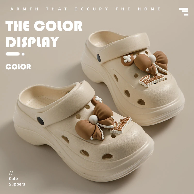 高级感立体蝴蝶结洞洞鞋女款夏季外穿舒适透气增高厚底两穿包头拖