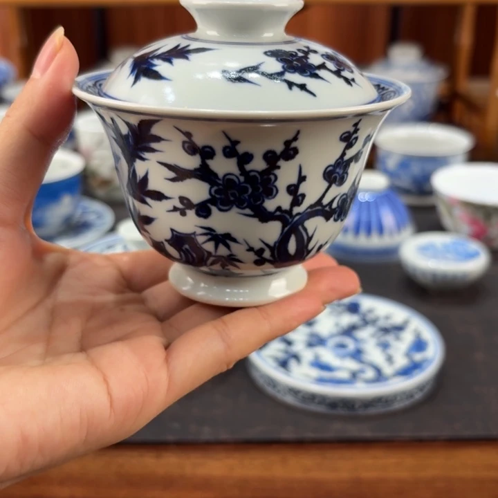 元风手工手绘岁寒三友盖碗130ml