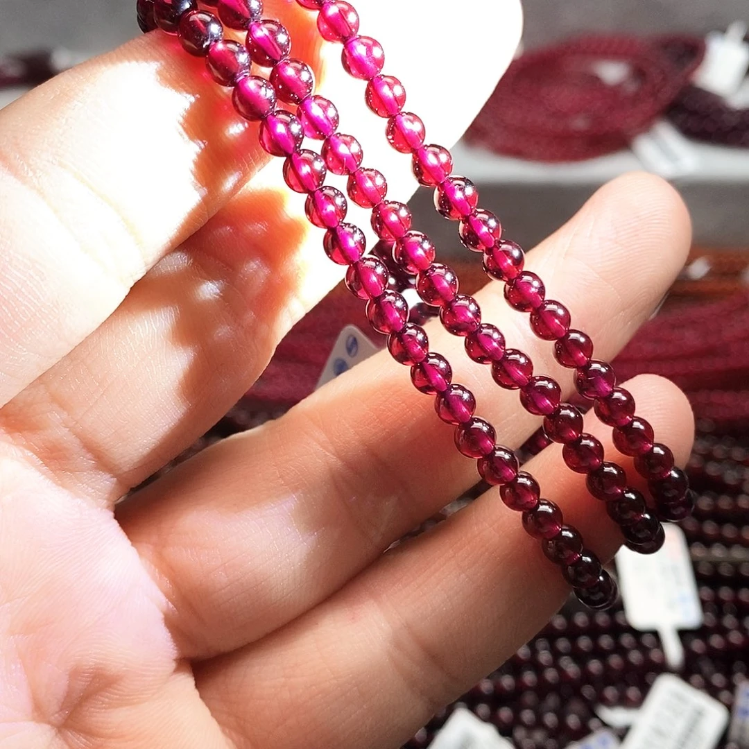 石榴石手链未镶嵌4.3mm老矿酒红净体福利