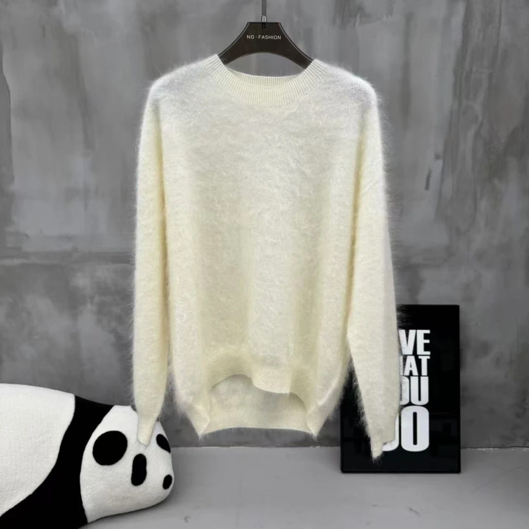 【纯羊绒】纯色拉绒针织衫休闲毛衫时尚秋宽松冬毛衣女2467-1