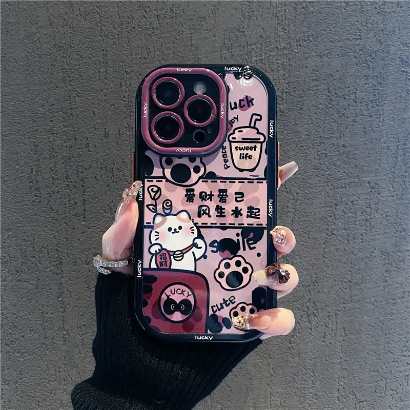 招财猫咪高级新款女款适用苹果16Pro手机壳iPhone15max小米14华为
