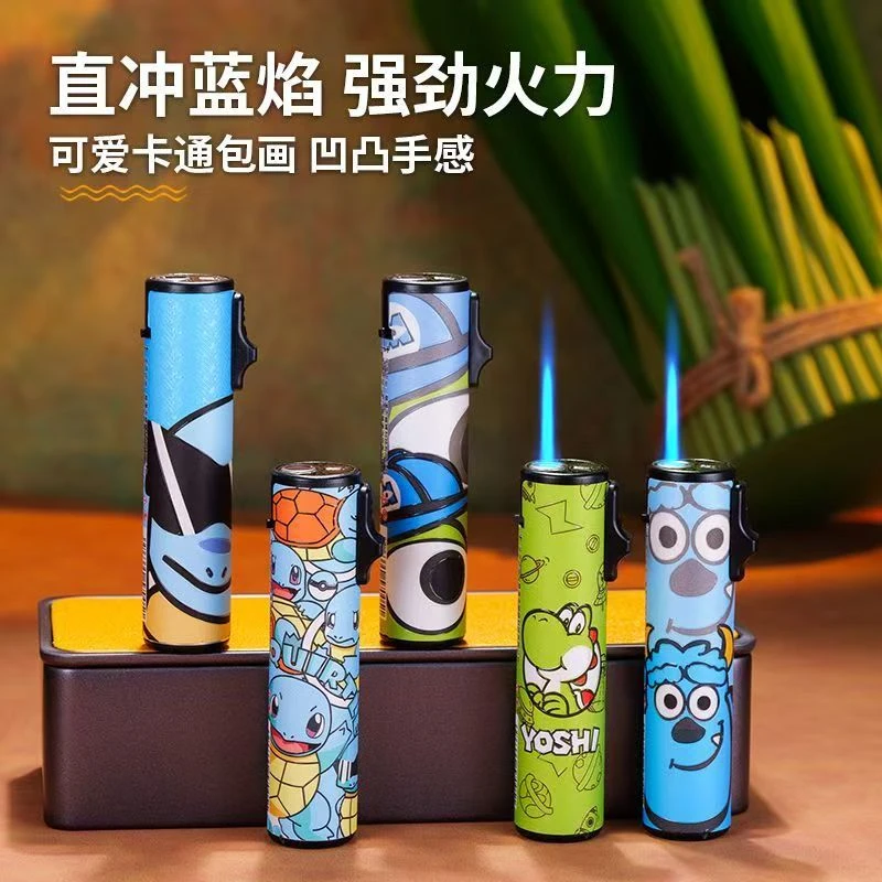 创意圆柱卡通防风可充气直冲蓝焰打火机送男女高颜值精致小物件