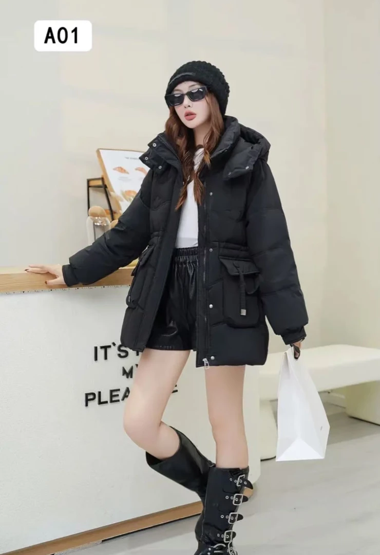 冬季新款百搭连帽羽绒中长外套001