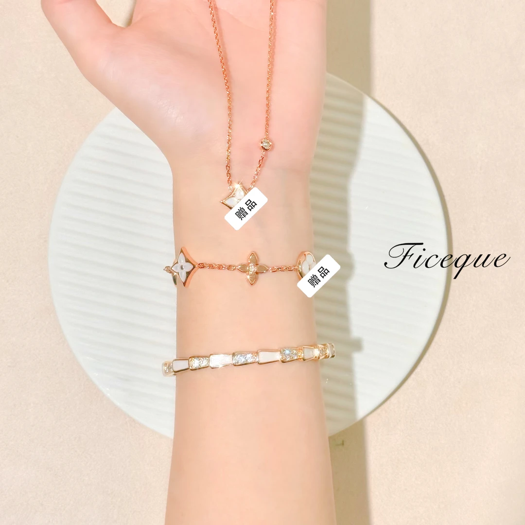 V金 【鱼骨手镯+老花手链+老花项链】Ficeque高奢CNC精工