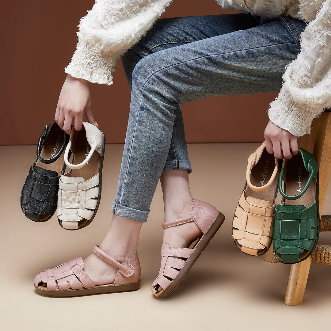 331头层牛皮凉鞋新款猪笼编织轻便好穿设计师舒适防滑轻便女鞋