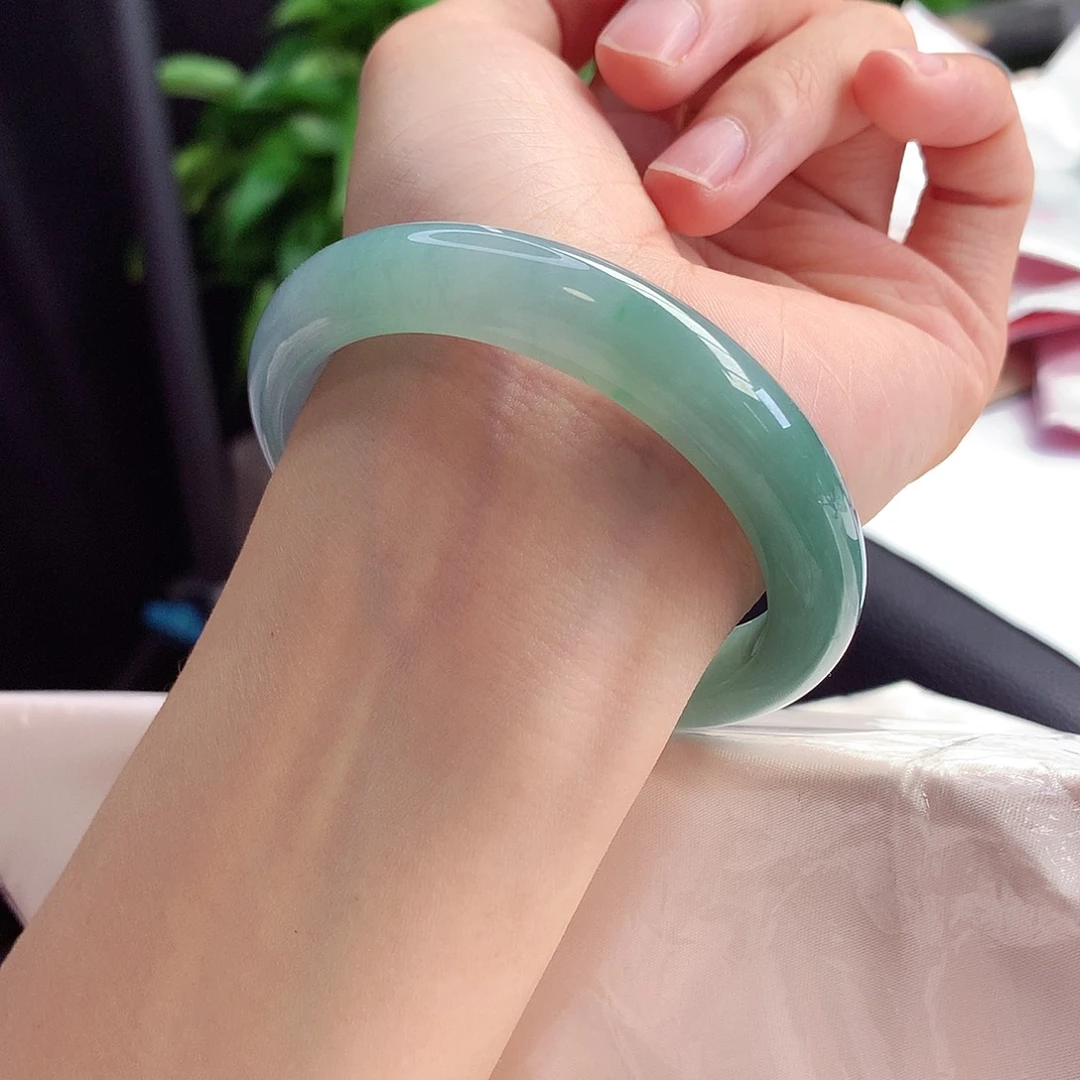 未镶嵌手镯翡翠55-56圈口冰湖绿渐变蓝紫显白显气质4号