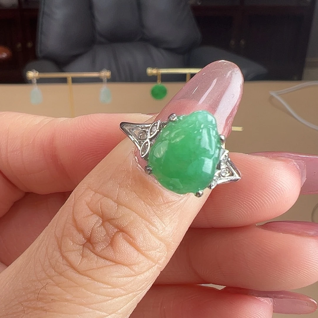 翡翠银S925镶嵌戒指戒指