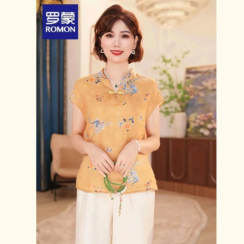 罗蒙年轻气质妈妈夏装短袖T恤小衫2025新款中老年女装上衣服套装