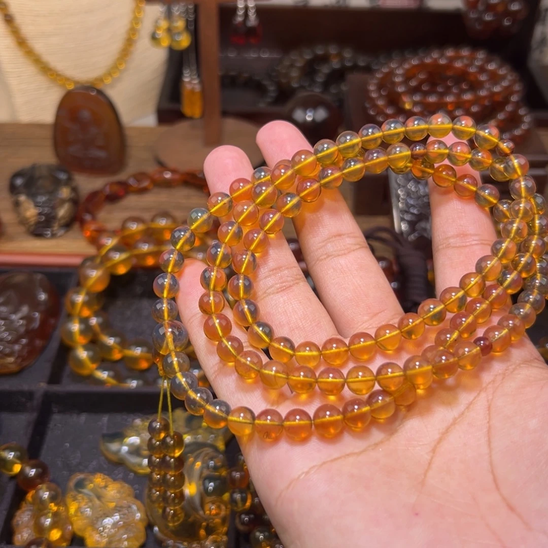 琥珀未镶嵌颈饰7mm金棕108