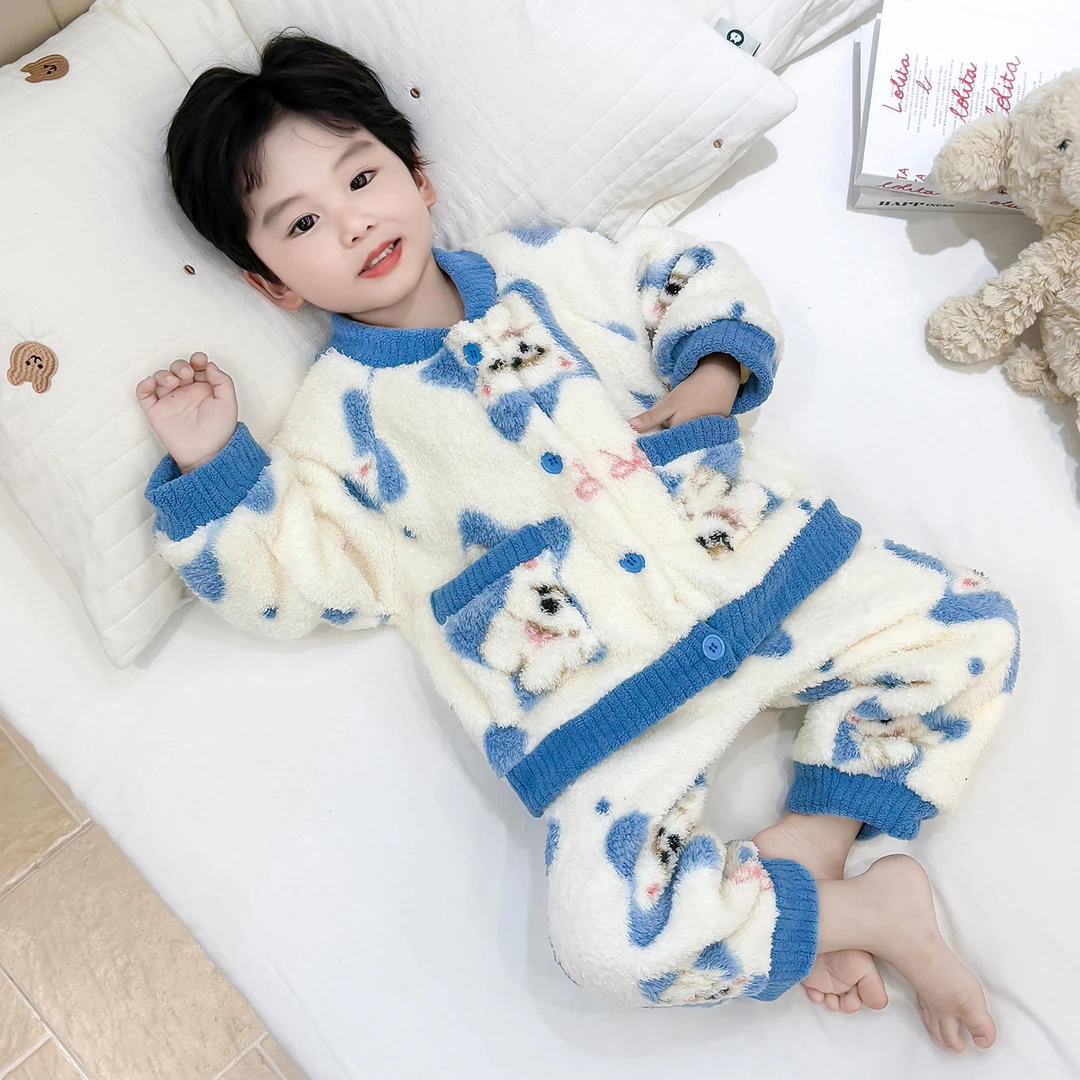 男童睡衣套装2025新款秋冬男宝宝休闲珊瑚绒保暖法兰绒小童家居服