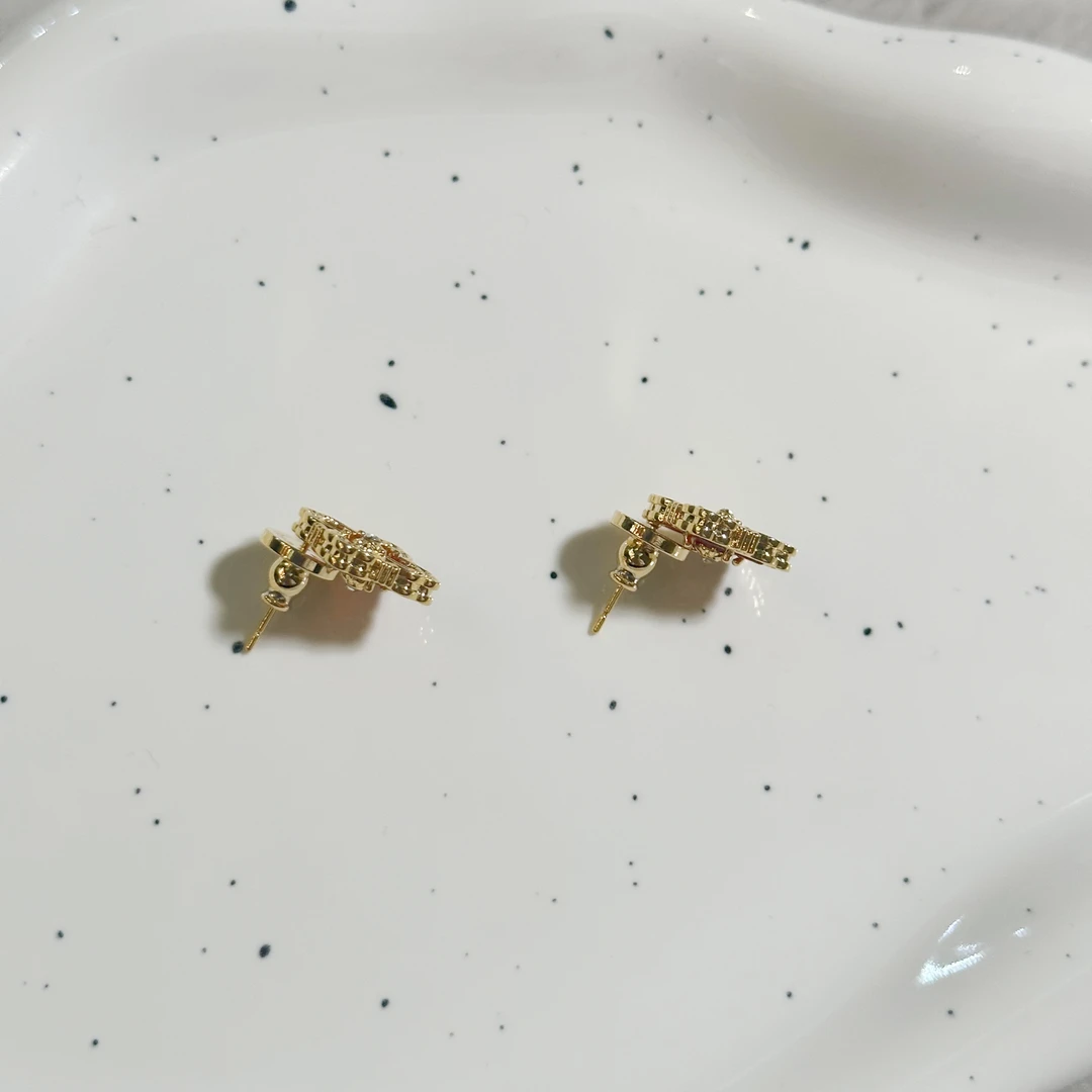 铜合金合成锆石耳饰 耳钉5773百搭复古法式