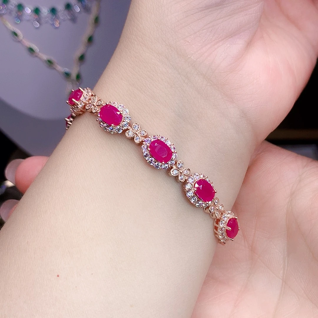 手链银S925镶嵌红宝石