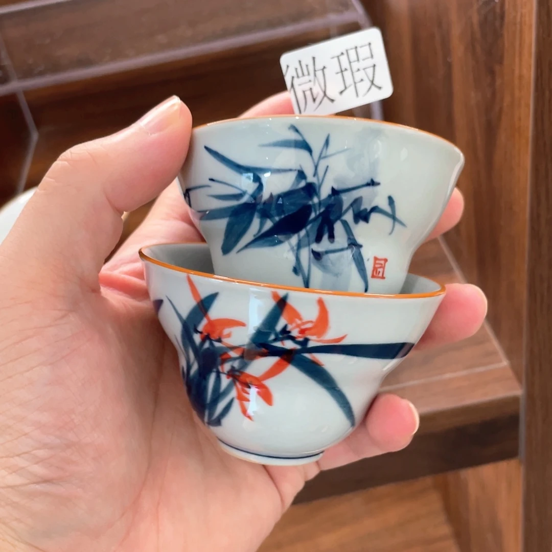 釉下手绘茶具微瑕